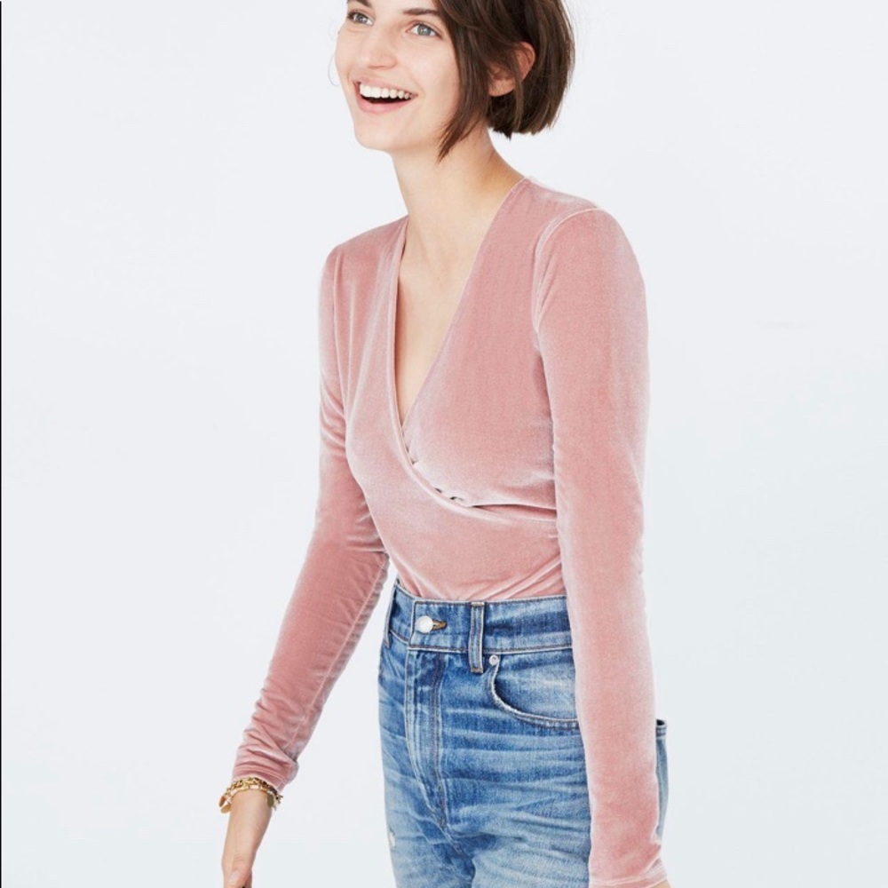 Madewell soft pink velvet bodysuit